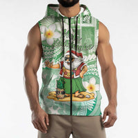 Hawaii Mele Kalikimaka Sleeveless Zip Hoodie Hula Santa Retro Style Green LT05 - Polynesian Pride