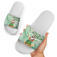 Hawaii Mele Kalikimaka Slide Sandals Hula Santa Retro Style Green LT05 - Polynesian Pride