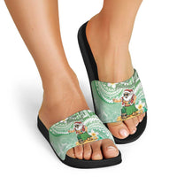 Hawaii Mele Kalikimaka Slide Sandals Hula Santa Retro Style Green LT05 - Polynesian Pride