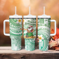 Hawaii Mele Kalikimaka Tumbler With Handle Hula Santa Retro Style Green - Polynesian Pride