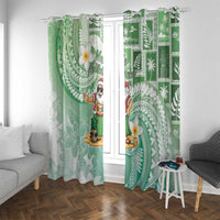 Hawaii Mele Kalikimaka Window Curtain Hula Santa Retro Style Green - Polynesian Pride