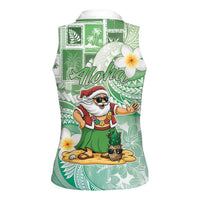 Hawaii Mele Kalikimaka Women Sleeveless Polo Shirt Hula Santa Retro Style Green - Polynesian Pride