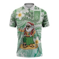 Hawaii Mele Kalikimaka Zipper Polo Shirt Hula Santa Retro Style Green LT05 Green - Polynesian Pride