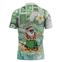 Hawaii Mele Kalikimaka Zipper Polo Shirt Hula Santa Retro Style Green LT05 - Polynesian Pride