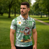Hawaii Mele Kalikimaka Zipper Polo Shirt Hula Santa Retro Style Green LT05 - Polynesian Pride