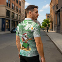 Hawaii Mele Kalikimaka Zipper Polo Shirt Hula Santa Retro Style Green LT05 - Polynesian Pride