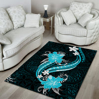 Aqua Polynesian Pattern With Tropical Flowers Area Rug LT05 - Polynesian Pride