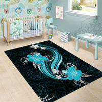 Aqua Polynesian Pattern With Tropical Flowers Area Rug LT05 - Polynesian Pride