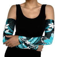 Aqua Polynesian Pattern With Tropical Flowers Arm Sleeves LT05 - Polynesian Pride