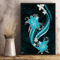 Aqua Polynesian Pattern With Tropical Flowers Canvas Wall Art LT05 - Polynesian Pride