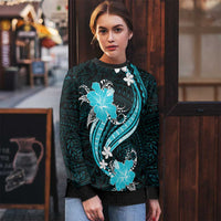 Aqua Polynesian Pattern With Tropical Flowers Ugly Christmas Sweater LT05 - Polynesian Pride