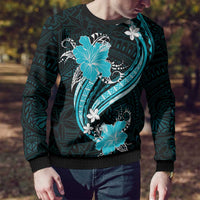 Aqua Polynesian Pattern With Tropical Flowers Ugly Christmas Sweater LT05 - Polynesian Pride