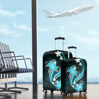 Aqua Polynesian Pattern With Tropical Flowers Luggage Cover LT05 - Polynesian Pride