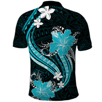 Aqua Polynesian Pattern With Tropical Flowers Polo Shirt LT05 - Polynesian Pride