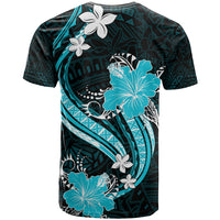Aqua Polynesian Pattern With Tropical Flowers T Shirt LT05 - Polynesian Pride
