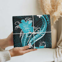 Aqua Polynesian Pattern With Tropical Flowers Wrapping Paper LT05 - Polynesian Pride