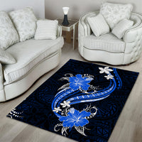 Blue Polynesian Pattern With Tropical Flowers Area Rug LT05 - Polynesian Pride