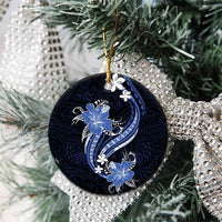 Blue Polynesian Pattern With Tropical Flowers Ceramic Ornament LT05 - Polynesian Pride