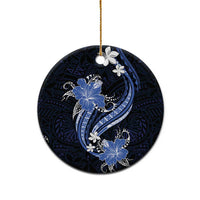 Blue Polynesian Pattern With Tropical Flowers Ceramic Ornament LT05 - Polynesian Pride