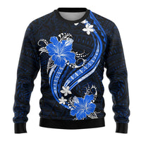 Blue Polynesian Pattern With Tropical Flowers Ugly Christmas Sweater LT05 - Polynesian Pride