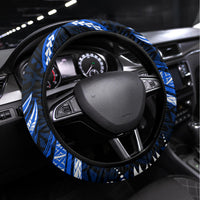 Blue Polynesian Pattern With Tropical Flowers Steering Wheel Cover LT05 Universal Fit Blue - Polynesian Pride