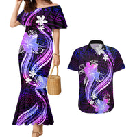 Galaxy Polynesian Pattern With Tropical Flowers Couples Matching Mermaid Dress and Hawaiian Shirt LT05 Galaxy - Polynesian Pride