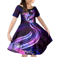 Galaxy Polynesian Pattern With Tropical Flowers Family Matching Tank Maxi Dress and Hawaiian Shirt LT05 Daughter's Dress Galaxy - Polynesian Pride