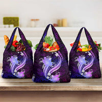 Galaxy Polynesian Pattern With Tropical Flowers Grocery Bag