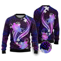 Galaxy Polynesian Pattern With Tropical Flowers Ugly Christmas Sweater LT05 Galaxy - Polynesian Pride