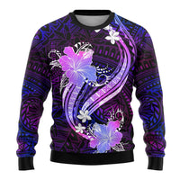 Galaxy Polynesian Pattern With Tropical Flowers Ugly Christmas Sweater LT05 - Polynesian Pride