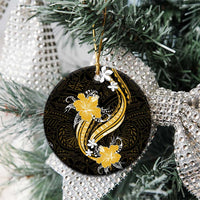 Gold Polynesian Pattern With Tropical Flowers Ceramic Ornament LT05 - Polynesian Pride