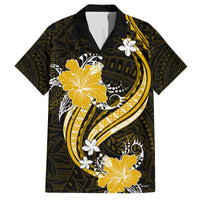 Gold Polynesian Pattern With Tropical Flowers Family Matching Summer Maxi Dress and Hawaiian Shirt LT05 Dad's Shirt - Short Sleeve Gold - Polynesian Pride