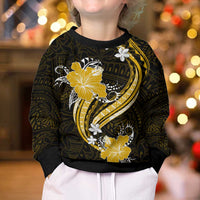 Gold Polynesian Pattern With Tropical Flowers Kid Ugly Christmas Sweater