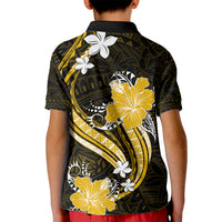 Gold Polynesian Pattern With Tropical Flowers Kid Polo Shirt LT05 - Polynesian Pride