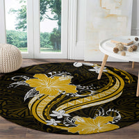 Gold Polynesian Pattern With Tropical Flowers Round Carpet LT05 - Polynesian Pride