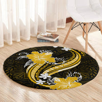 Gold Polynesian Pattern With Tropical Flowers Round Carpet LT05 - Polynesian Pride