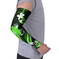 Green Polynesian Pattern With Tropical Flowers Arm Sleeves - Polynesian Pride