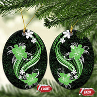 Green Polynesian Pattern With Tropical Flowers Ceramic Ornament LT05 Oval Green - Polynesian Pride