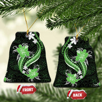 Green Polynesian Pattern With Tropical Flowers Ceramic Ornament LT05 Bell Flake Green - Polynesian Pride