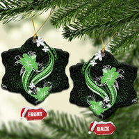 Green Polynesian Pattern With Tropical Flowers Ceramic Ornament LT05 Snow Flake Green - Polynesian Pride