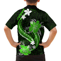 Green Polynesian Pattern With Tropical Flowers Family Matching Off Shoulder Short Dress and Hawaiian Shirt LT05 - Polynesian Pride