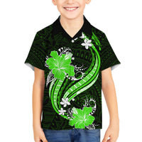 Green Polynesian Pattern With Tropical Flowers Family Matching Off Shoulder Short Dress and Hawaiian Shirt LT05 Son's Shirt Green - Polynesian Pride