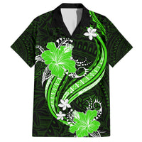 Green Polynesian Pattern With Tropical Flowers Family Matching Short Sleeve Bodycon Dress and Hawaiian Shirt LT05 Dad's Shirt - Short Sleeve Green - Polynesian Pride