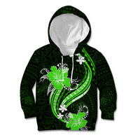 Green Polynesian Pattern With Tropical Flowers Kid Hoodie LT05 Green - Polynesian Pride