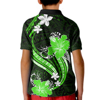 Green Polynesian Pattern With Tropical Flowers Kid Polo Shirt LT05 - Polynesian Pride