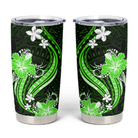 Green Polynesian Pattern With Tropical Flowers Tumbler Cup