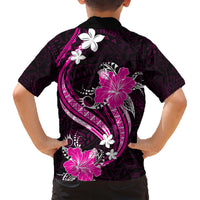 Pink Polynesian Pattern With Tropical Flowers Family Matching Short Sleeve Bodycon Dress and Hawaiian Shirt LT05 - Polynesian Pride