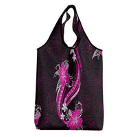 Pink Polynesian Pattern With Tropical Flowers Grocery Bag