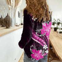 Pink Polynesian Pattern With Tropical Flowers Women Casual Shirt LT05 - Polynesian Pride