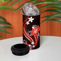 Red Polynesian Pattern With Tropical Flowers 4 in 1 Can Cooler Tumbler
